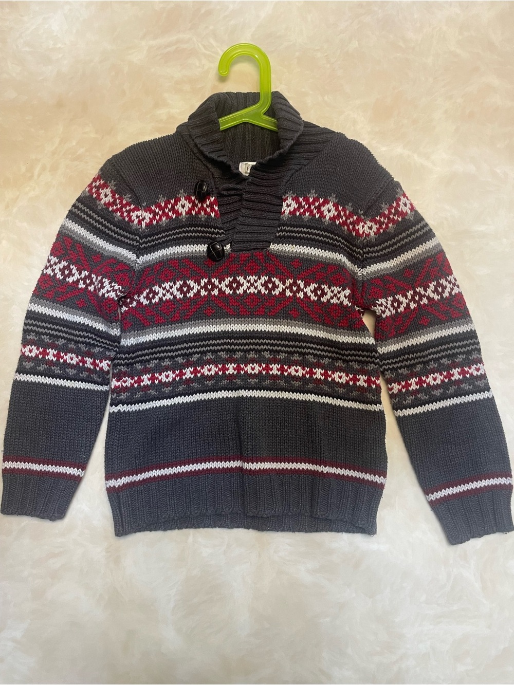 The Children's Place Charcoal, Red & White Fair Isle Shawl Cardigan